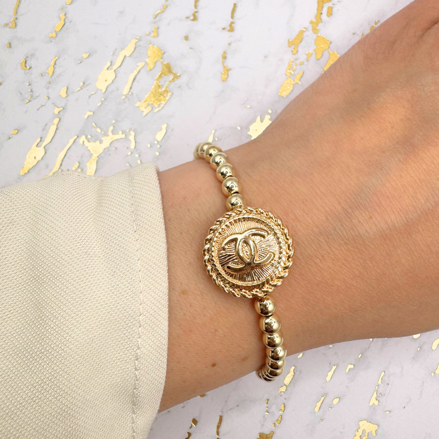 14K GF 5mm Beaded Bracelet: 6.5"
