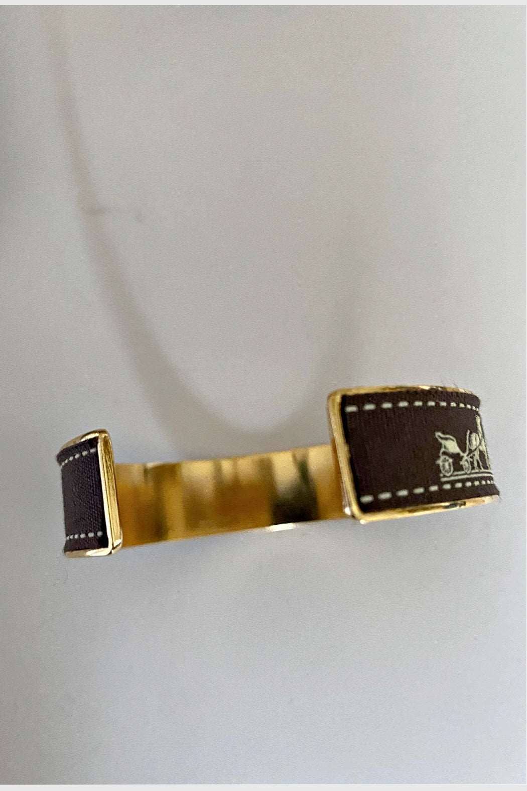 Hermes Brown Ribbon Up-Cycled Cuff Bracelet