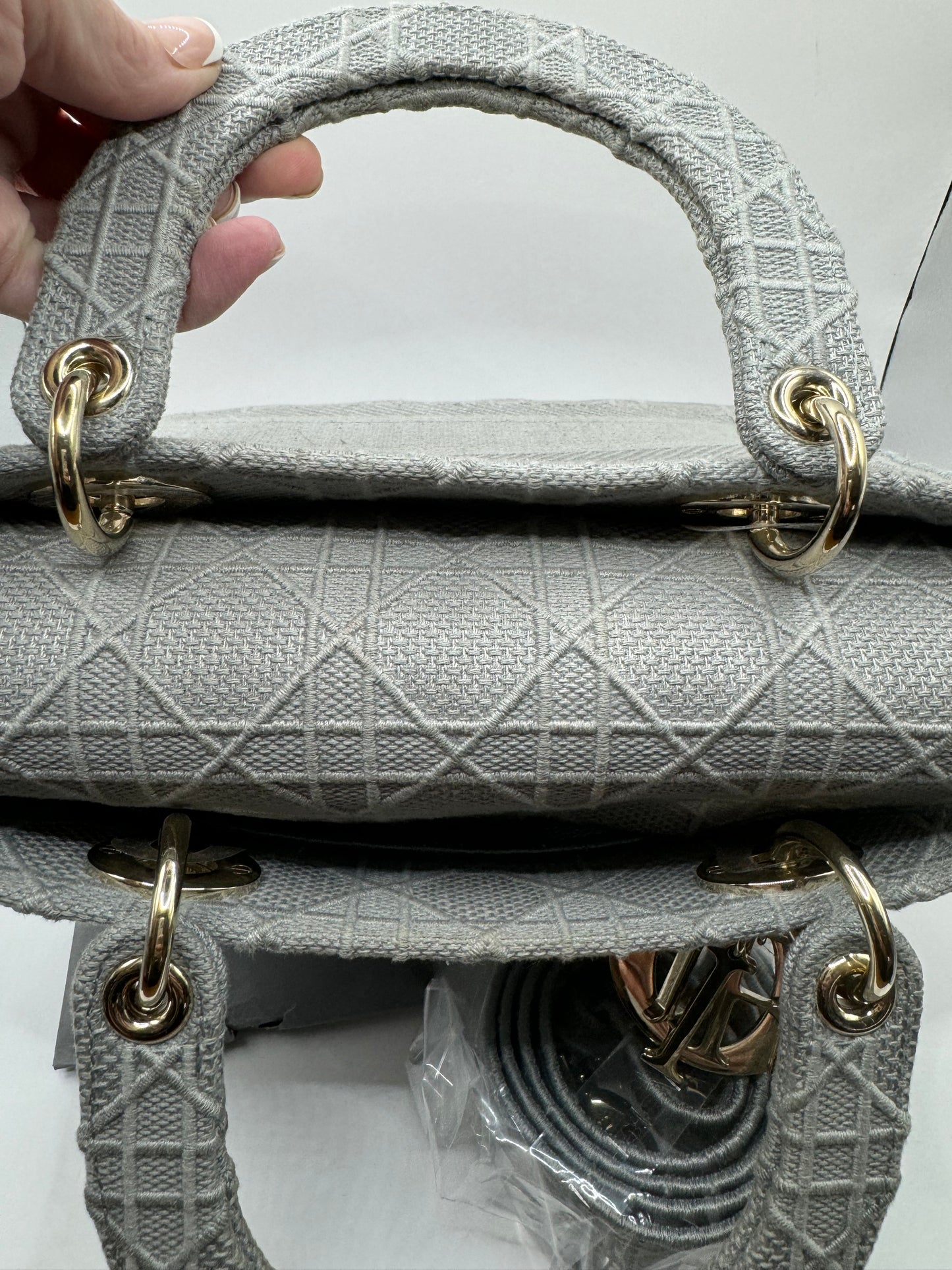 Dior Lady Dior Grey Embroidered Cannage Canvas Medium Bag - hard to find