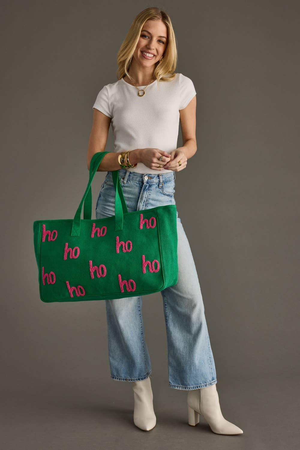 Green & Pink Ho Ho Ho Tote