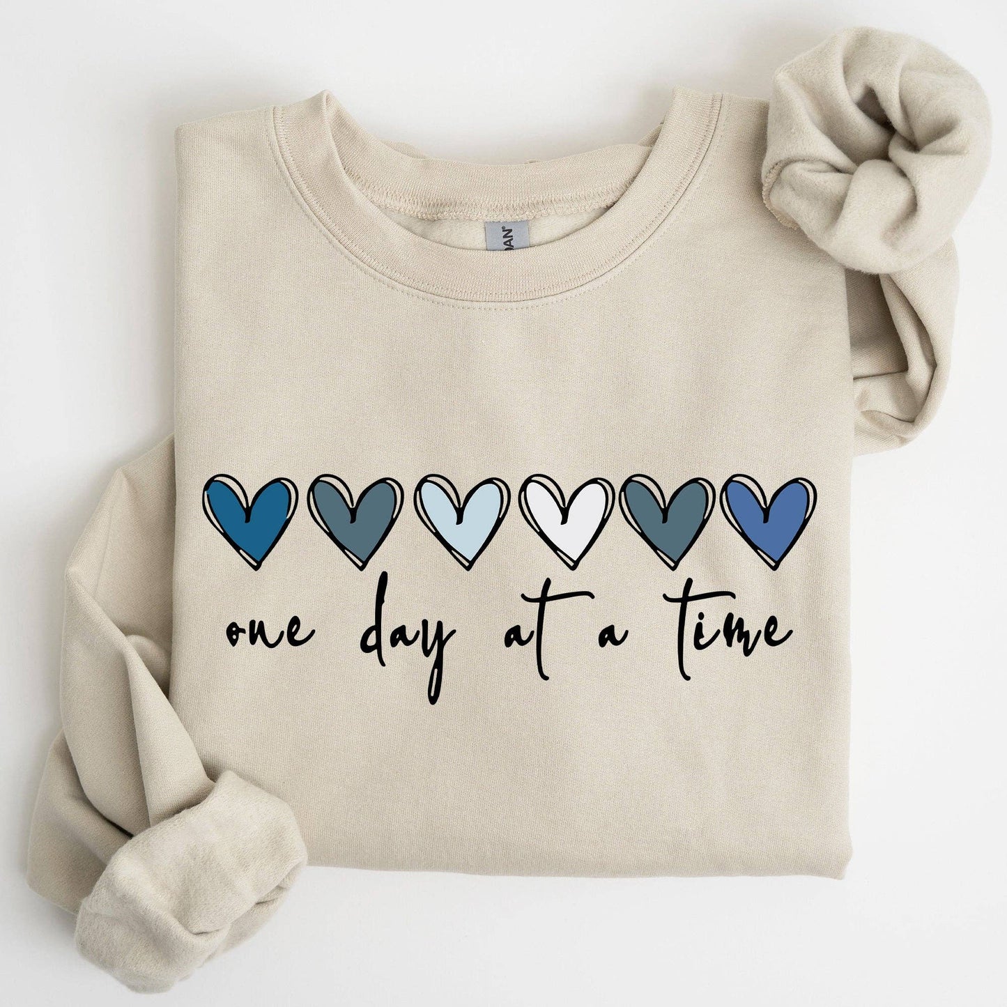 One Day At A Time, Mental Health,Wellness, Hearts Sweatshirt: White / Medium