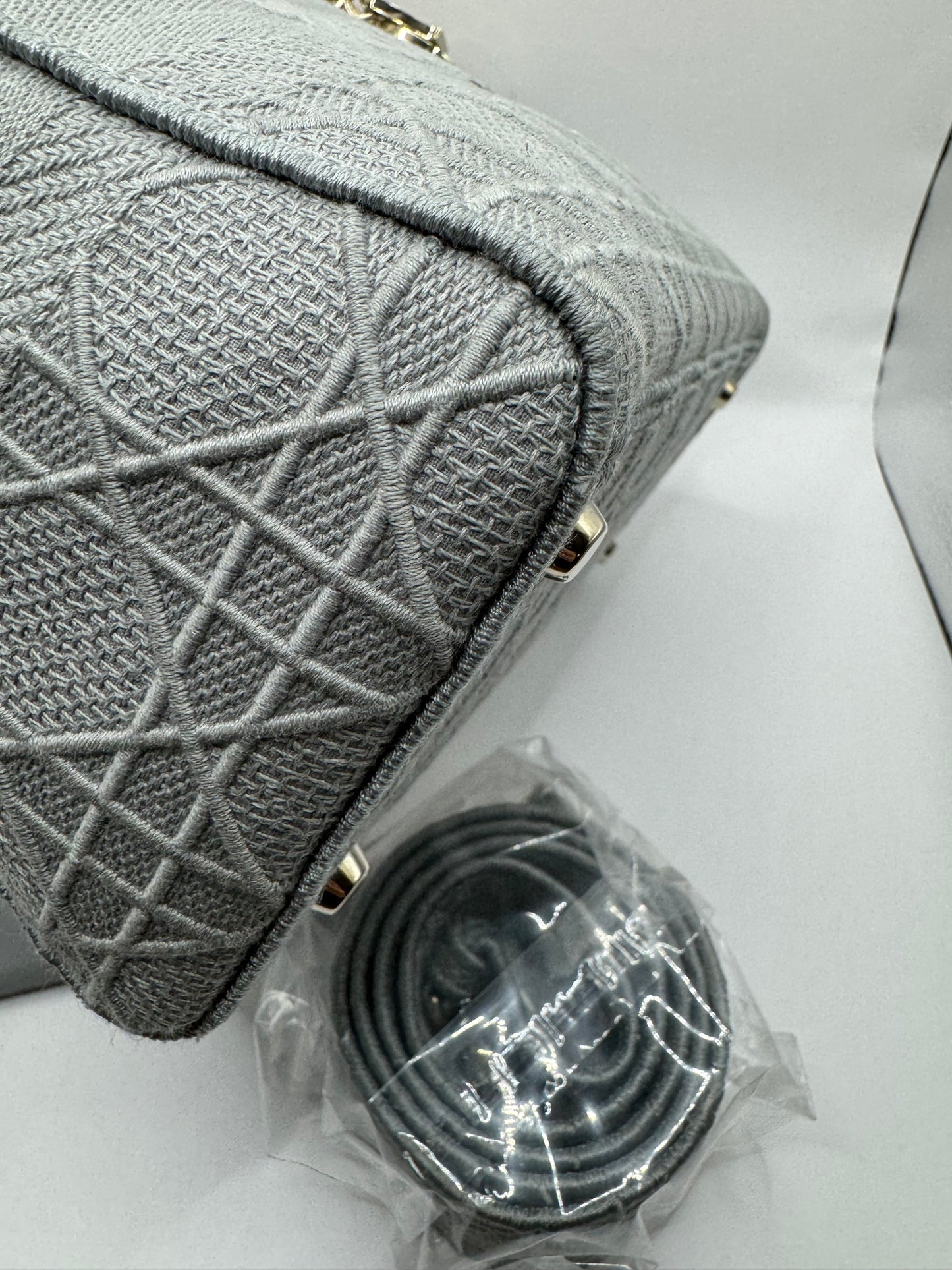 Dior Lady Dior Grey Embroidered Cannage Canvas Medium Bag - hard to find