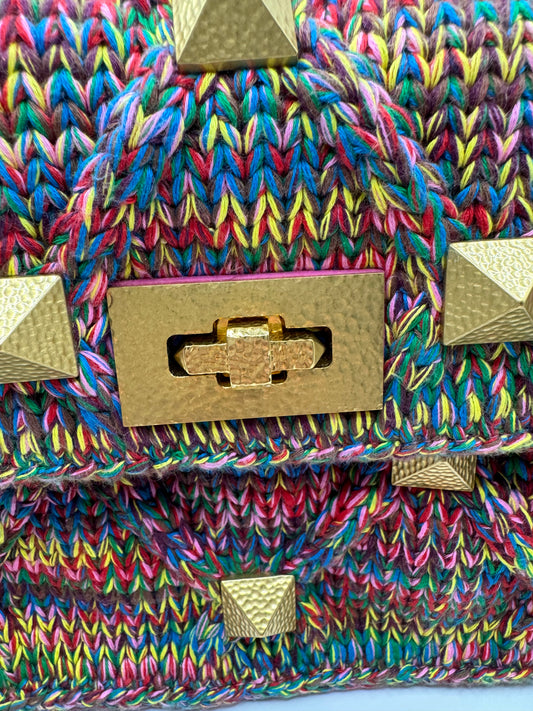 Valentino Wool Knit Multicolour Romanstud chain bag GHW