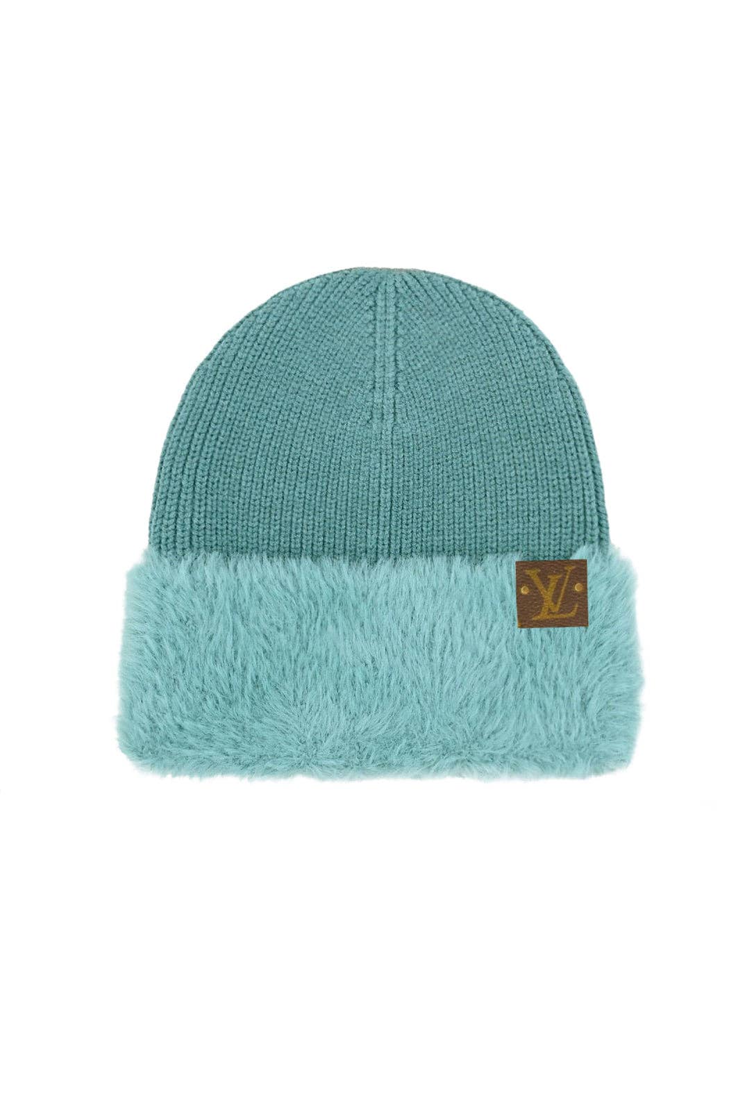 Upcycled Faux Fur Cuff Beanie: Beige