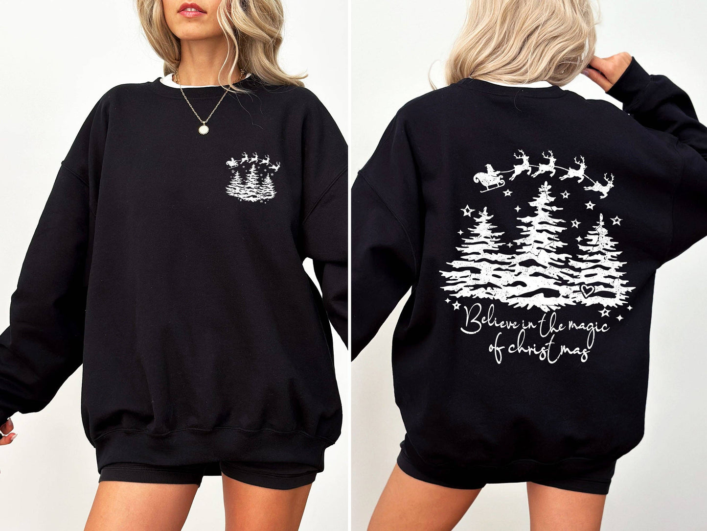 Believe In The Magic Of Christmas Santa Tree Snow Sweatshirt: Light Pink / Small