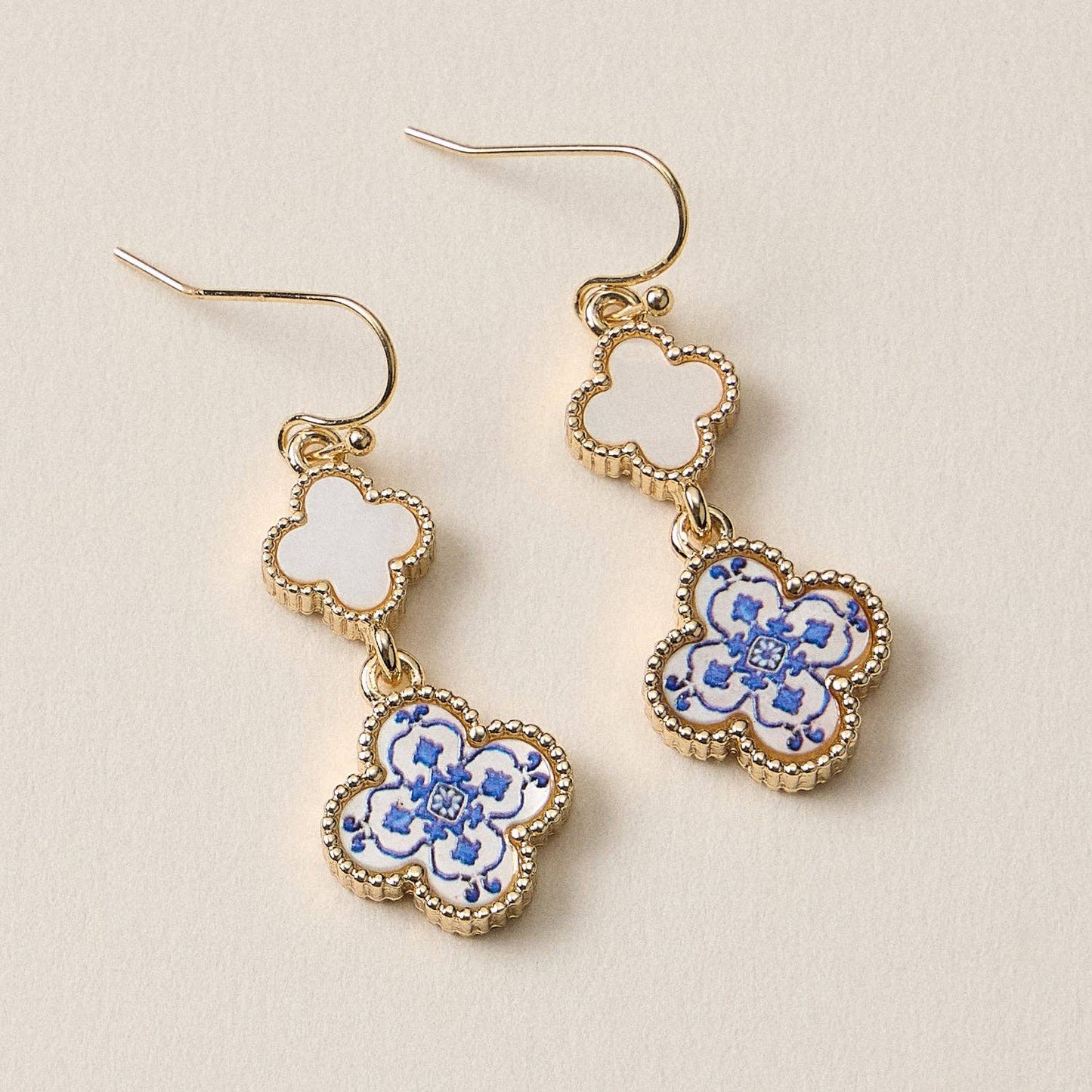 Blue Enamel Clover Drop Earrings: Blue / One / 4SE31202