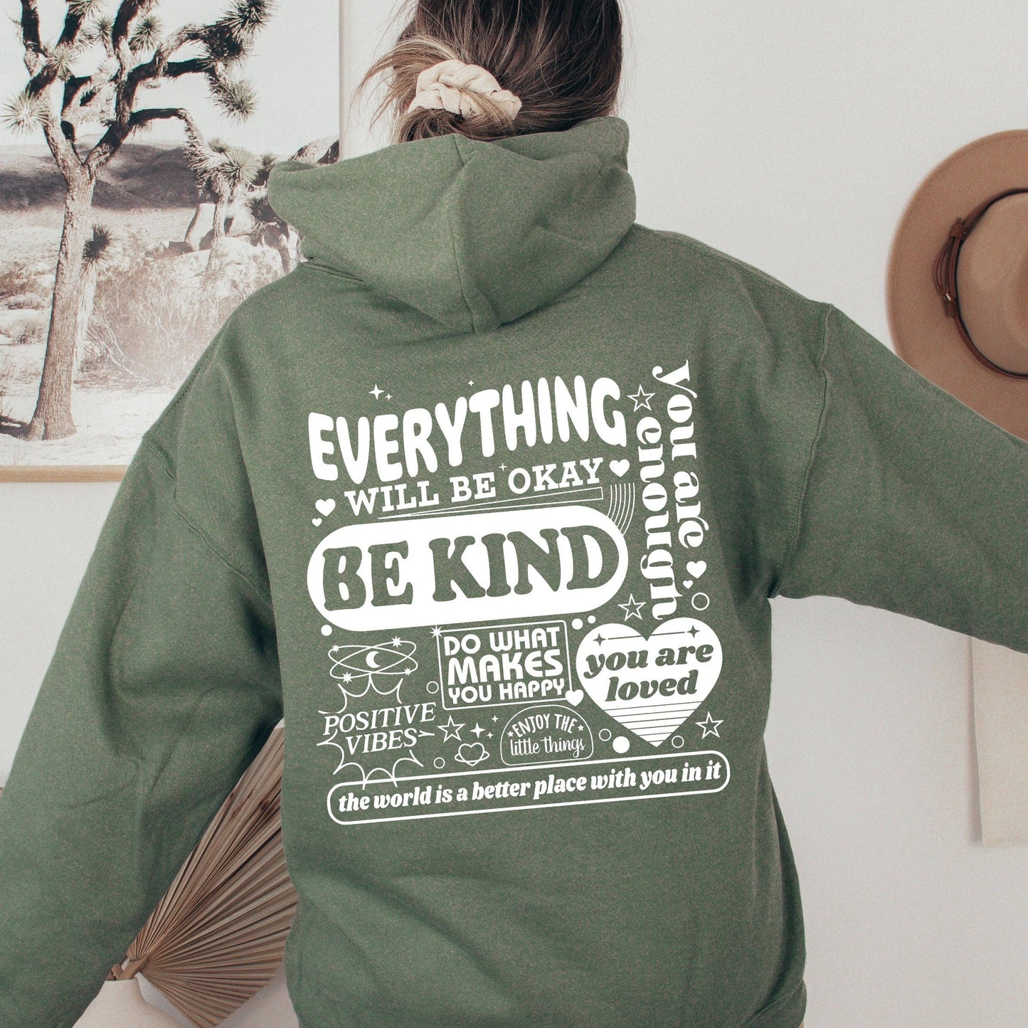 Everything Will Be Okay, Be Kind, Positivity, Kindness, Ment: White / Medium