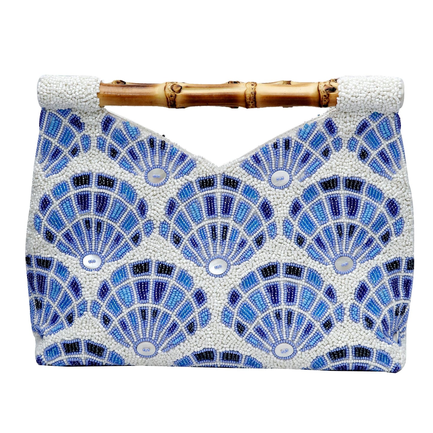 Handmade Beaded Women's Clutch Bag with Bamboo Handle