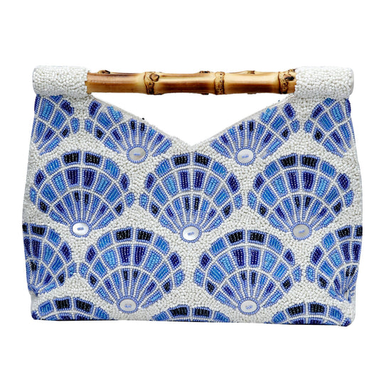 Handmade Beaded Women's Clutch Bag with Bamboo Handle
