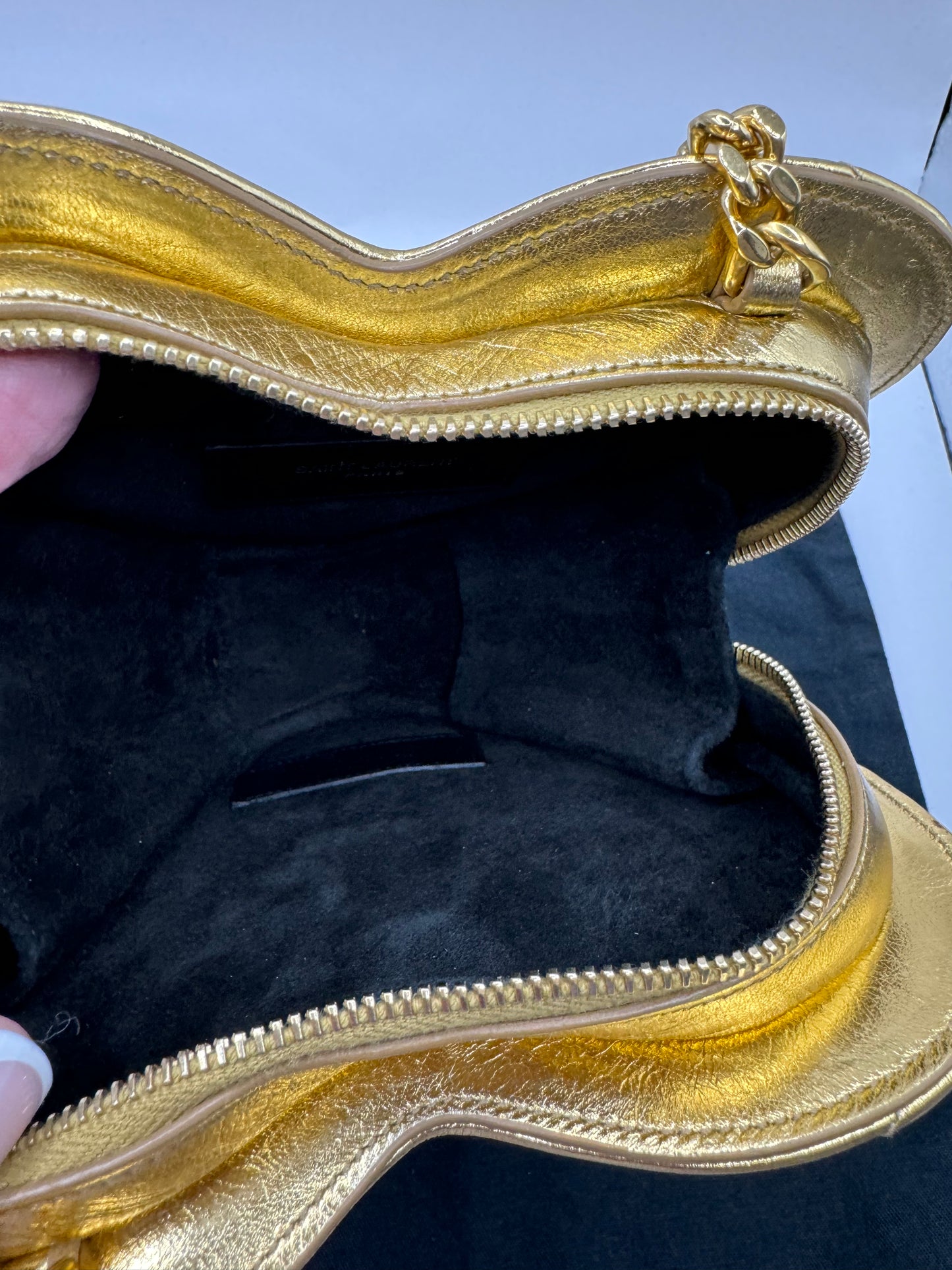 Saint Laurent Gold Aged Leather Heart Monogrammed YSL bag