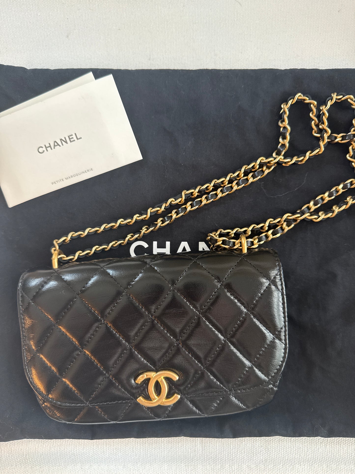 Chanel Quilted CC Phone Case with shoulder chain GHW