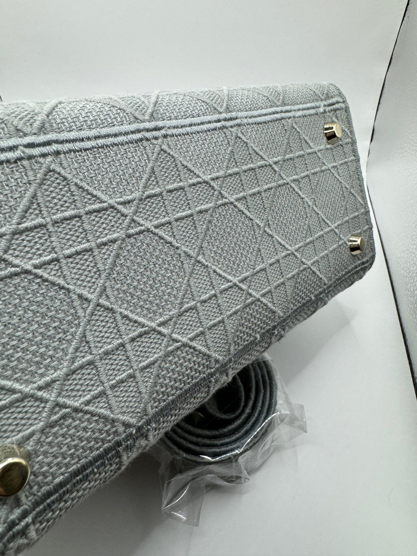 Dior Lady Dior Grey Embroidered Cannage Canvas Medium Bag - hard to find
