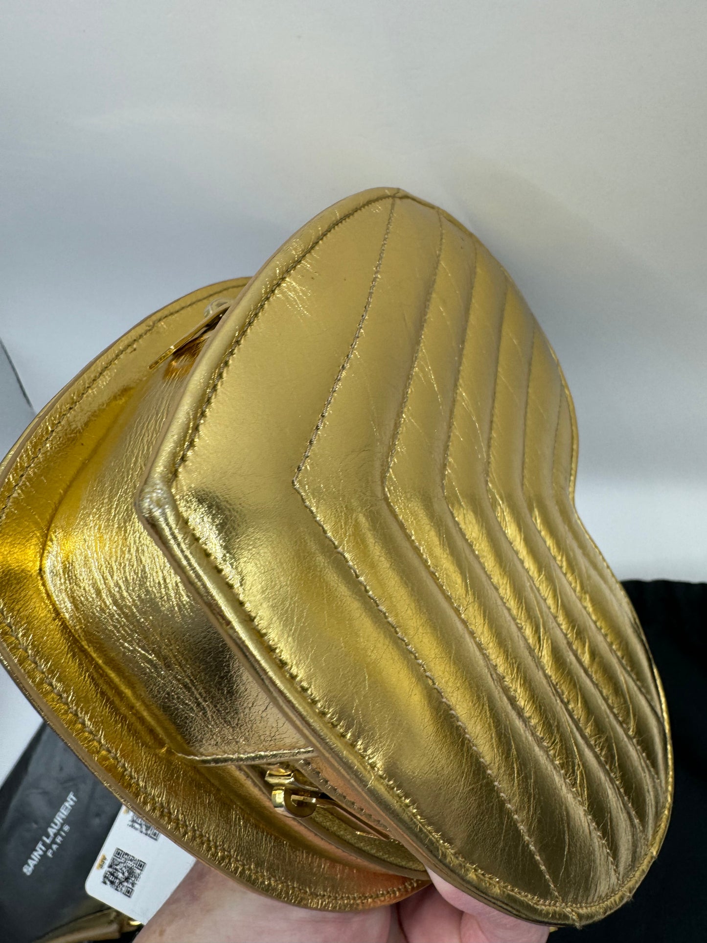 Saint Laurent Gold Aged Leather Heart Monogrammed YSL bag