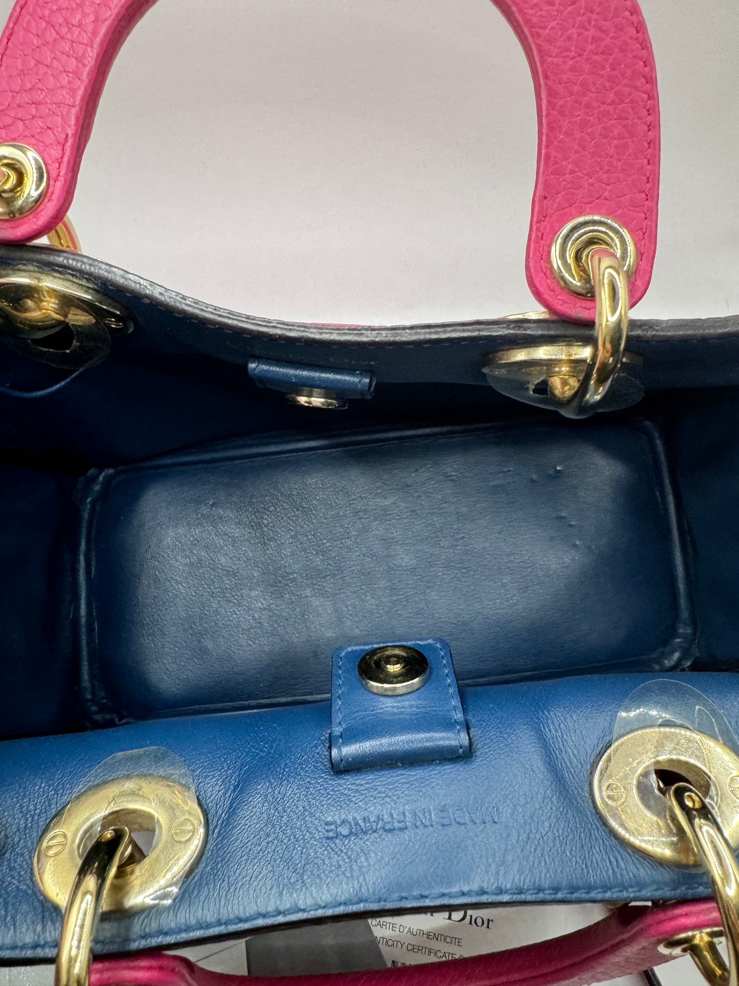 Dior Hot Pink w/ navy interior Mini Diorissimo small tote with GHW