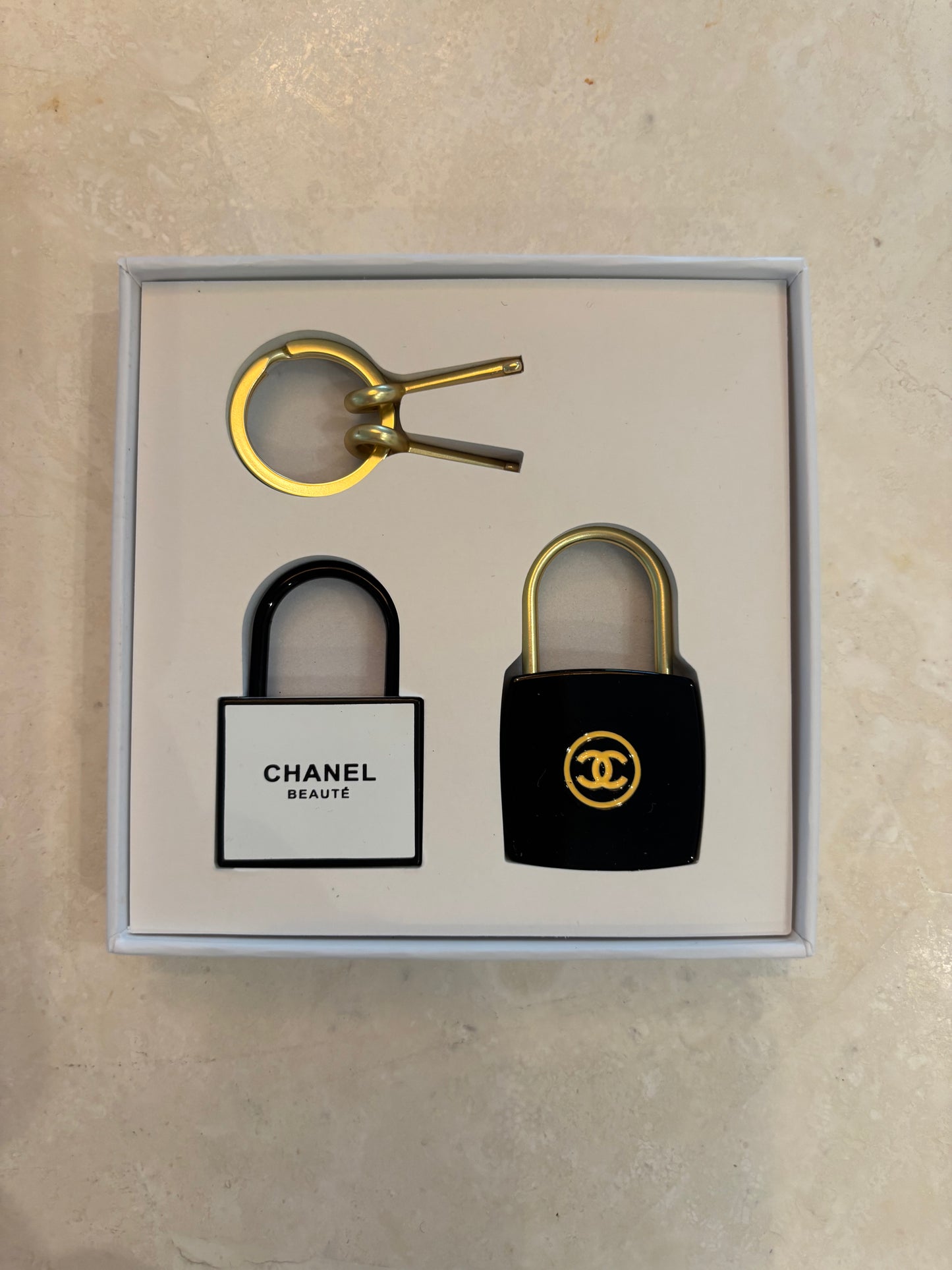 Chanel Beauty Padlock Set (L.A. Collection, with 2 locks + key ring) in box new. Rare