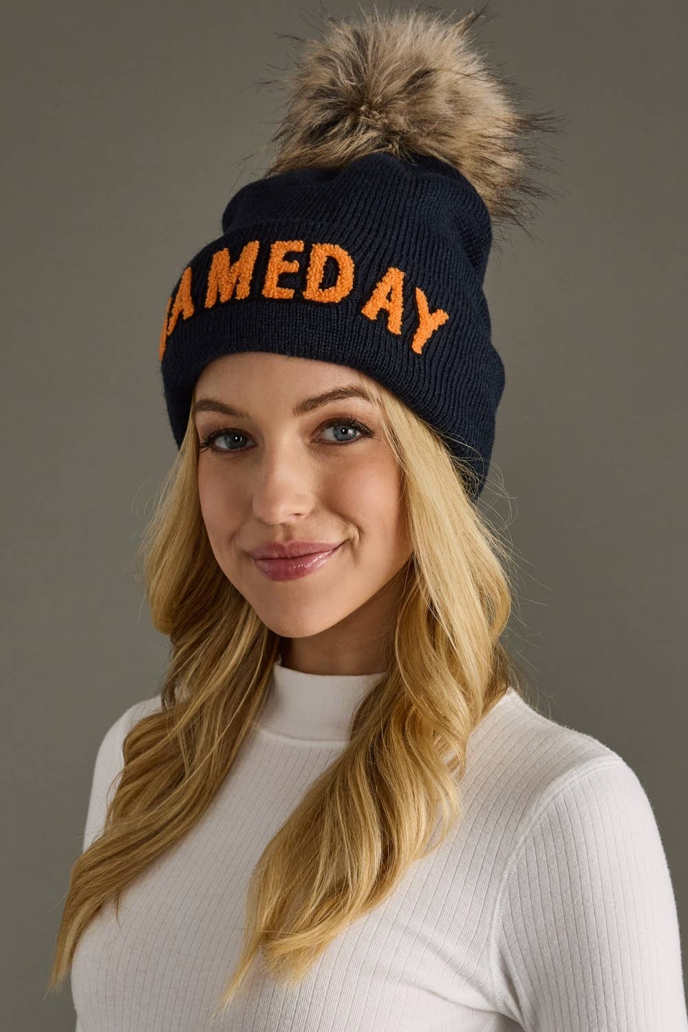 Navy & Orange Game Day Pom Hat