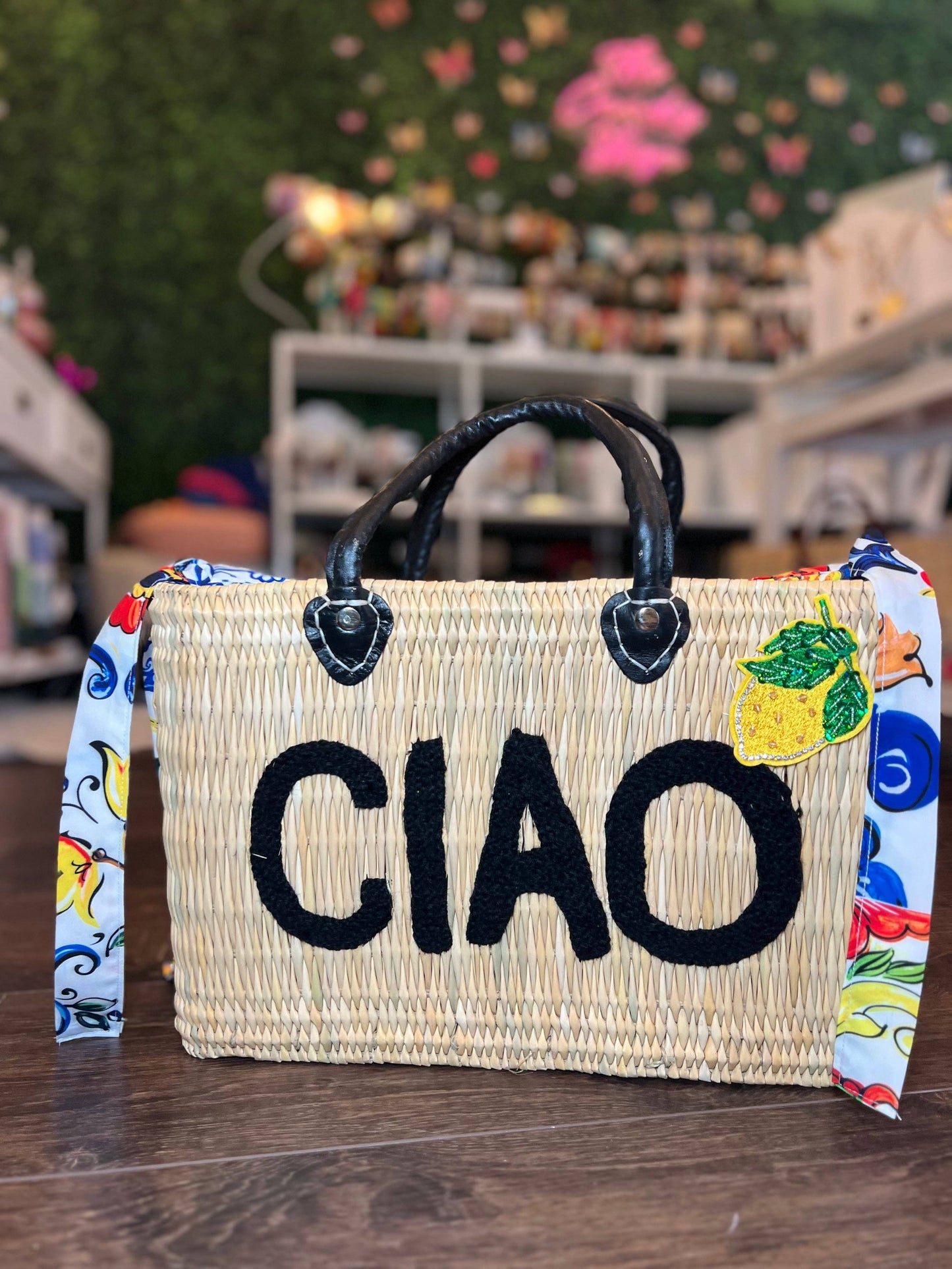 CIAO & CELLO Black Leather Handle Reed Bag