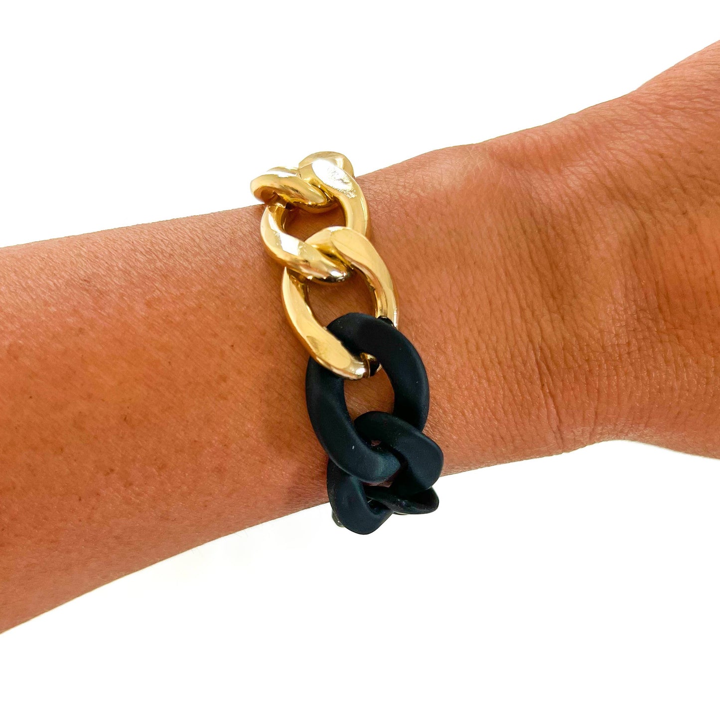 All Chunky Acrylic Chain Link Bracelet: Gold Carmel