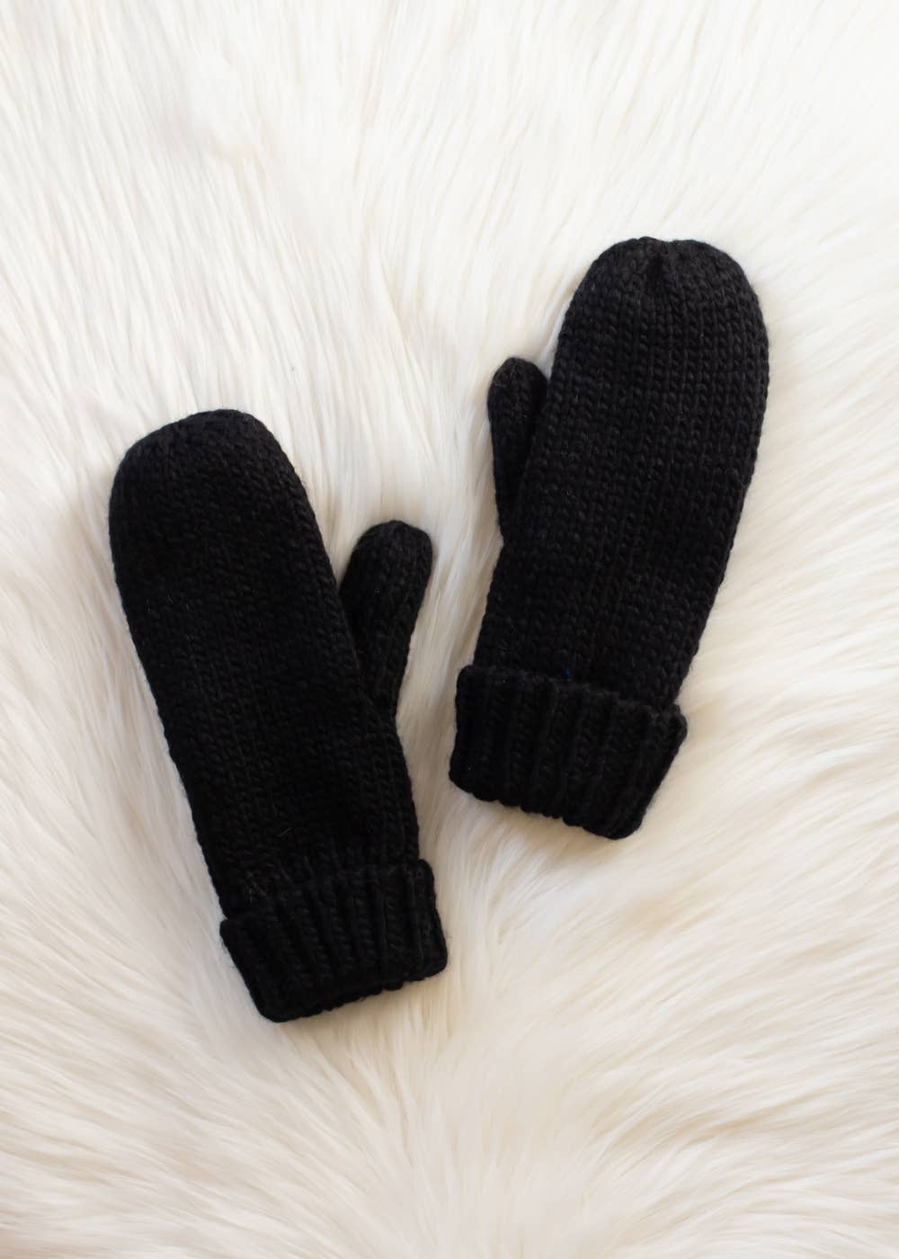 Black Cuffed Knit Mittens