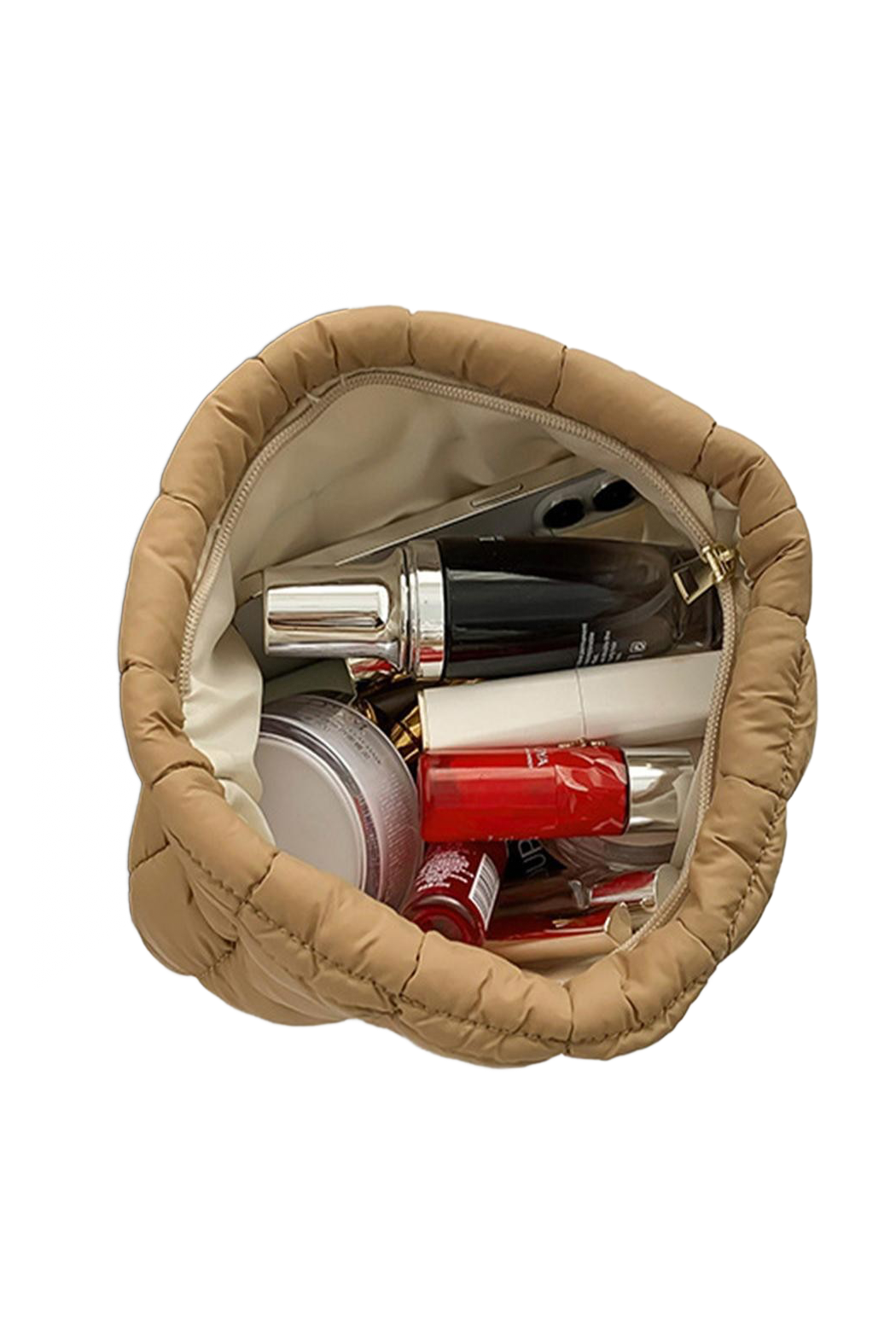 Upcycled Puffer Cosmetic Pouch: Beige