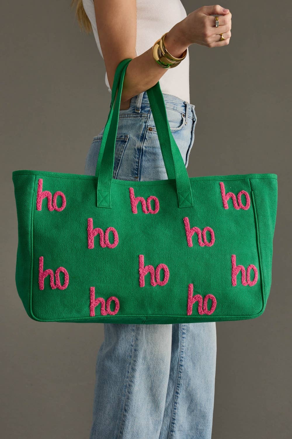 Green & Pink Ho Ho Ho Tote