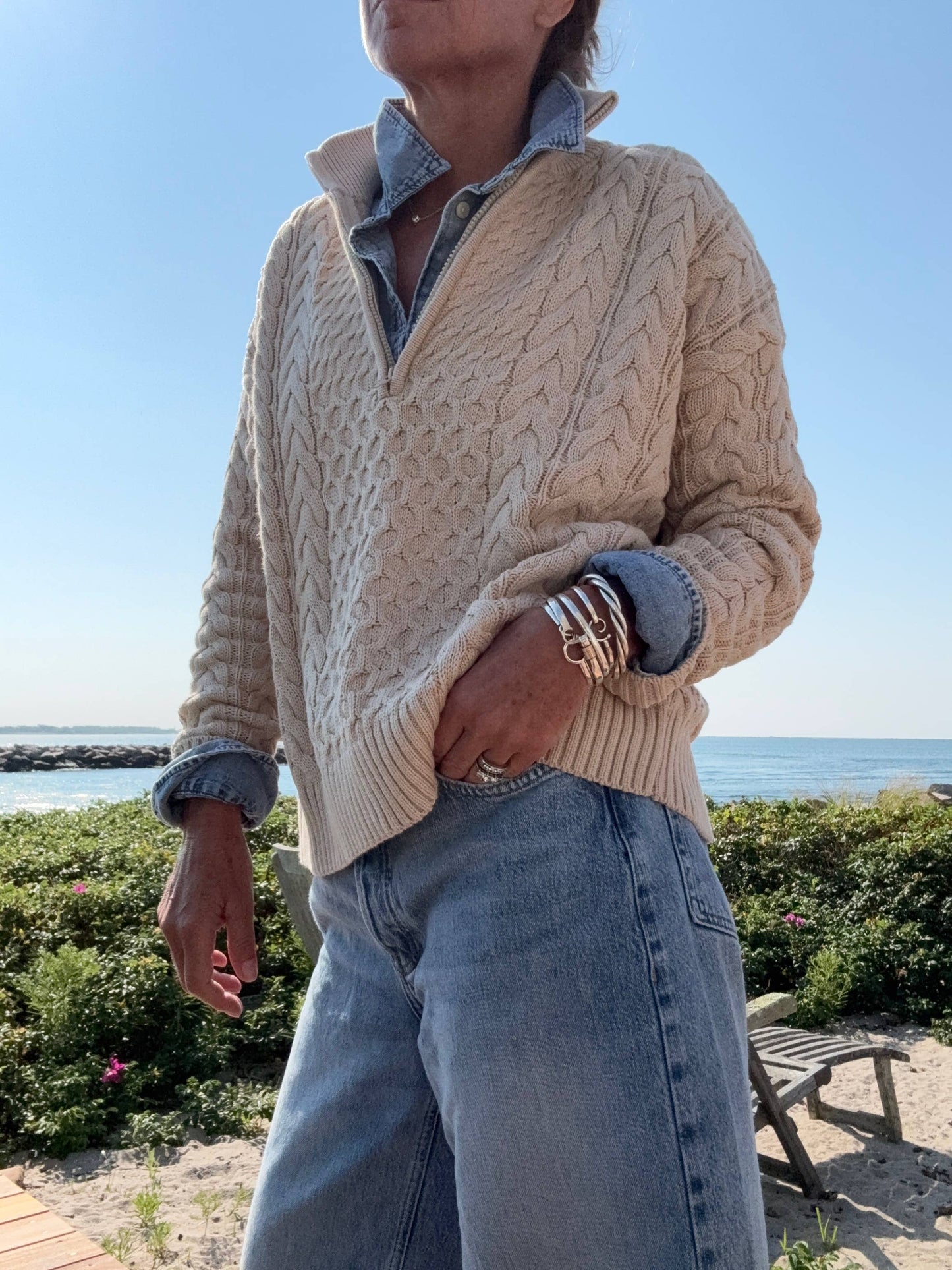 1/2 Zip Cable Sweater Tan