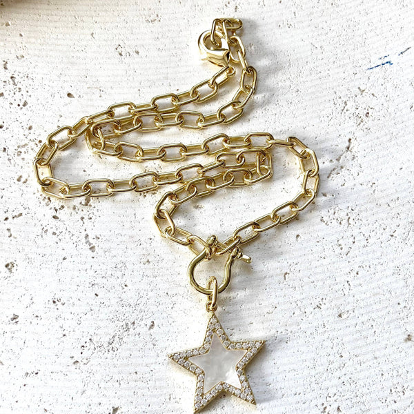 Mother of pearl star pendant necklace - Gold chunky chain