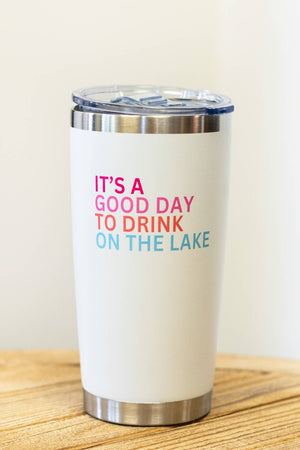 20oz White Drink On The Lake Tumbler