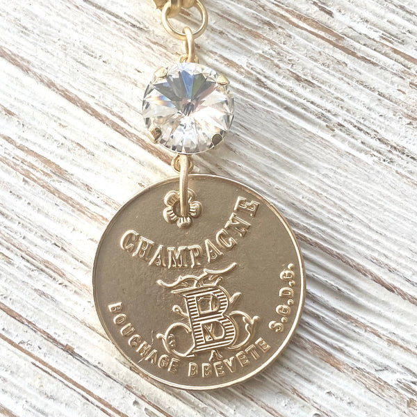 Champagne French coin necklace boutique salon jewelry: silver
