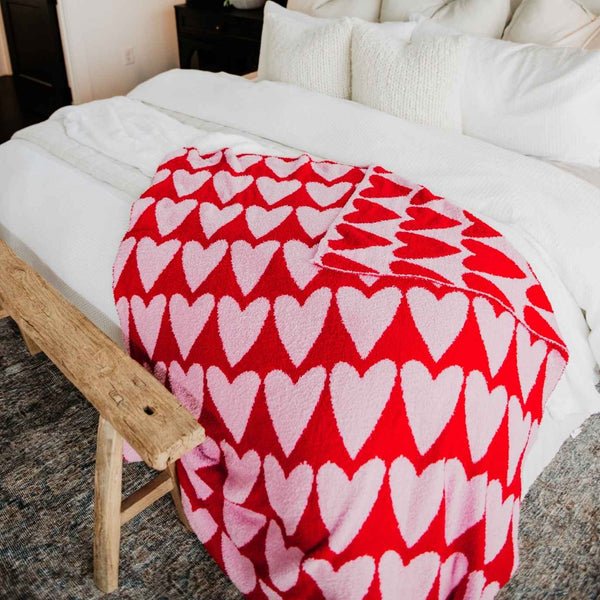 Girly Red Hearts Valentine's Oversized Throw Blanket: Hot Pink