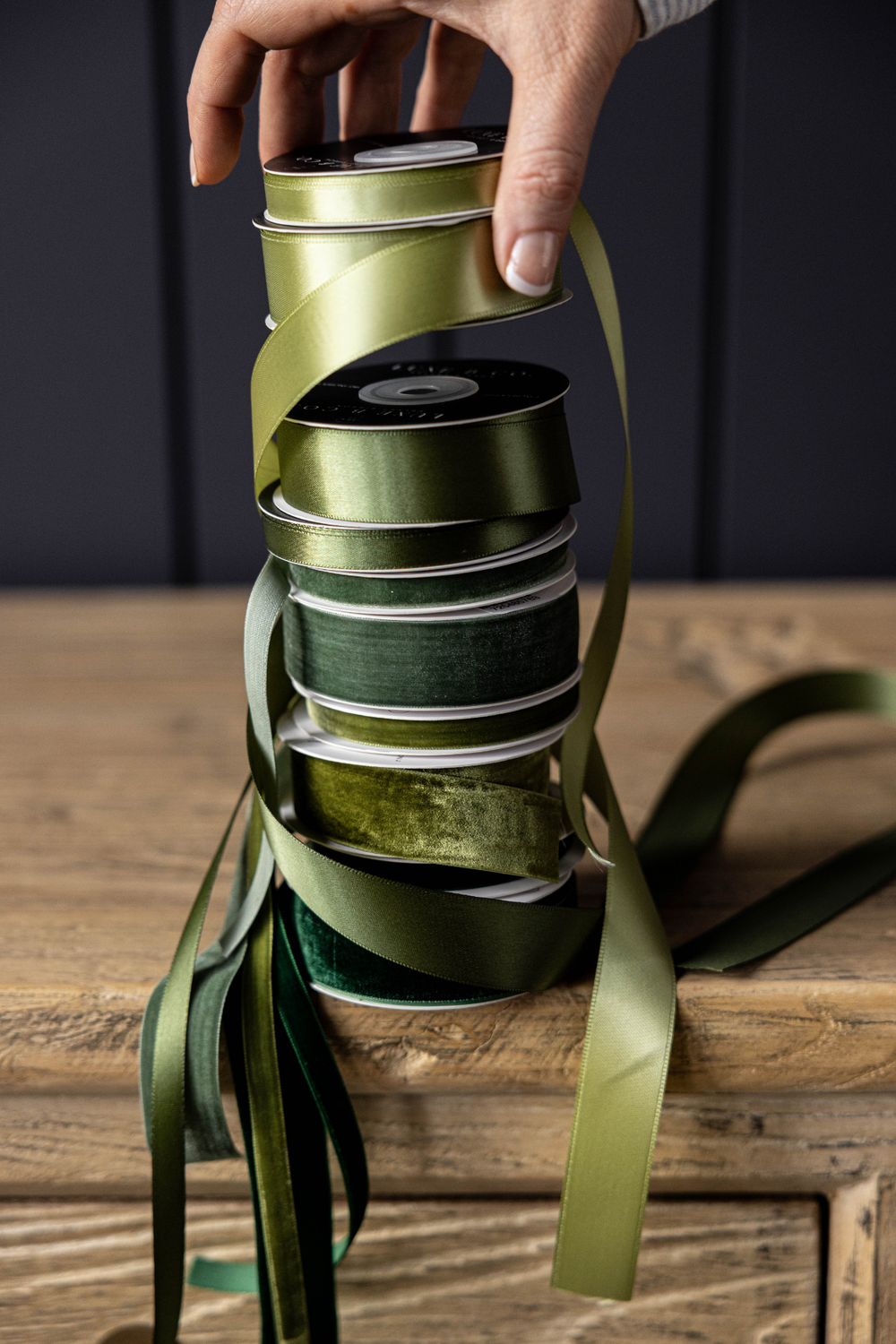 Ribbon Sage Satin Holiday Decor: Medium