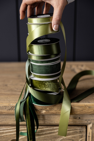 Ribbon Sage Satin Holiday Decor: Medium