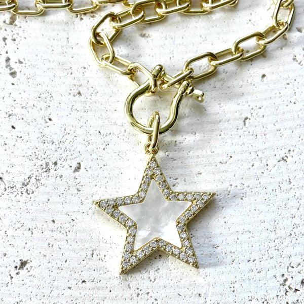Mother of pearl star pendant necklace - Gold chunky chain