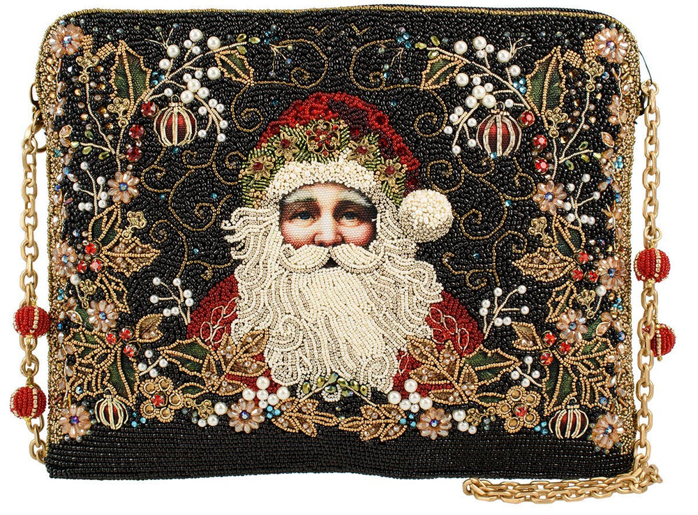 Holiday Magic Santa Beaded And Embroidered Crossbody Handbag