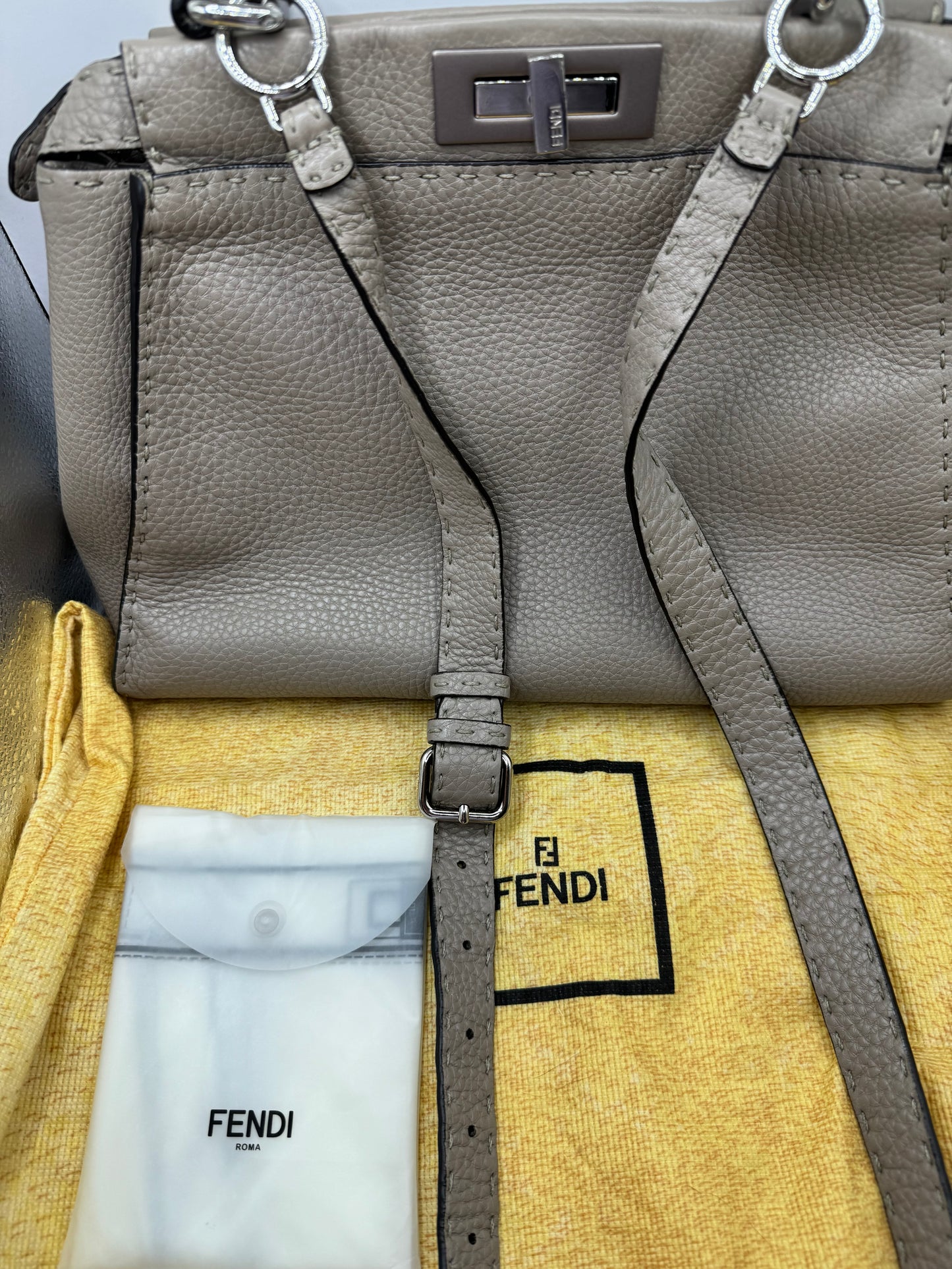 Fendi Peek a Boo Grey pebbled leather