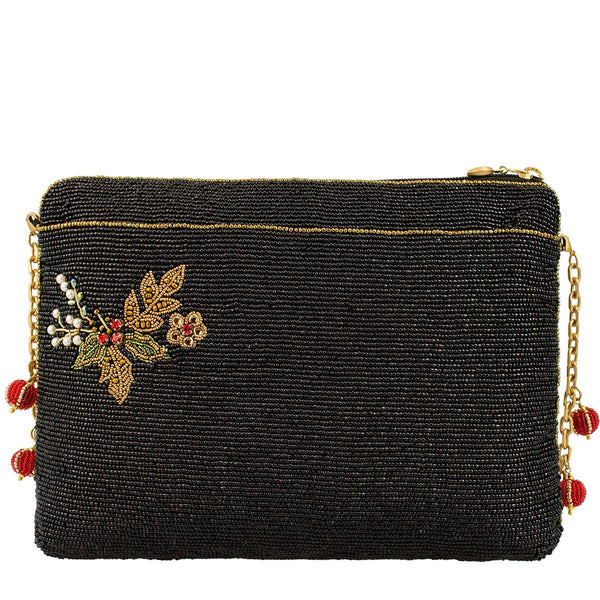 Holiday Magic Santa Beaded And Embroidered Crossbody Handbag