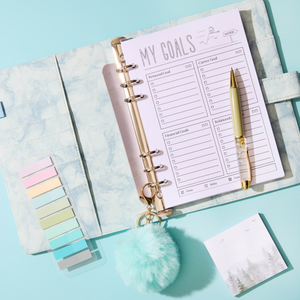 A5 Binder: 6 Hole with Elastic Pen Holder & Magnetic Closure: Marbled Yellow