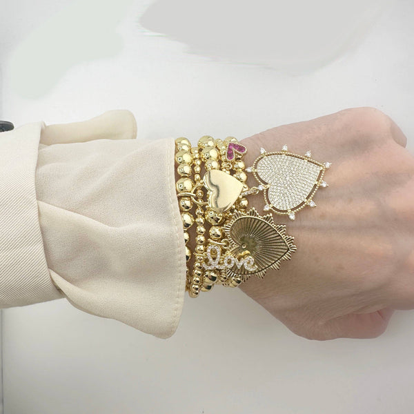 Serephena Love Stack of Beaded Bracelets: Yellow Gold and Silver