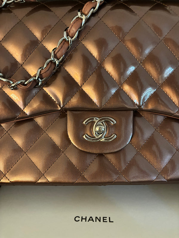 Chanel Jumbo Classic Double Flap – Metallic Pink/Bronze Quilted Leather with Silver Hardware