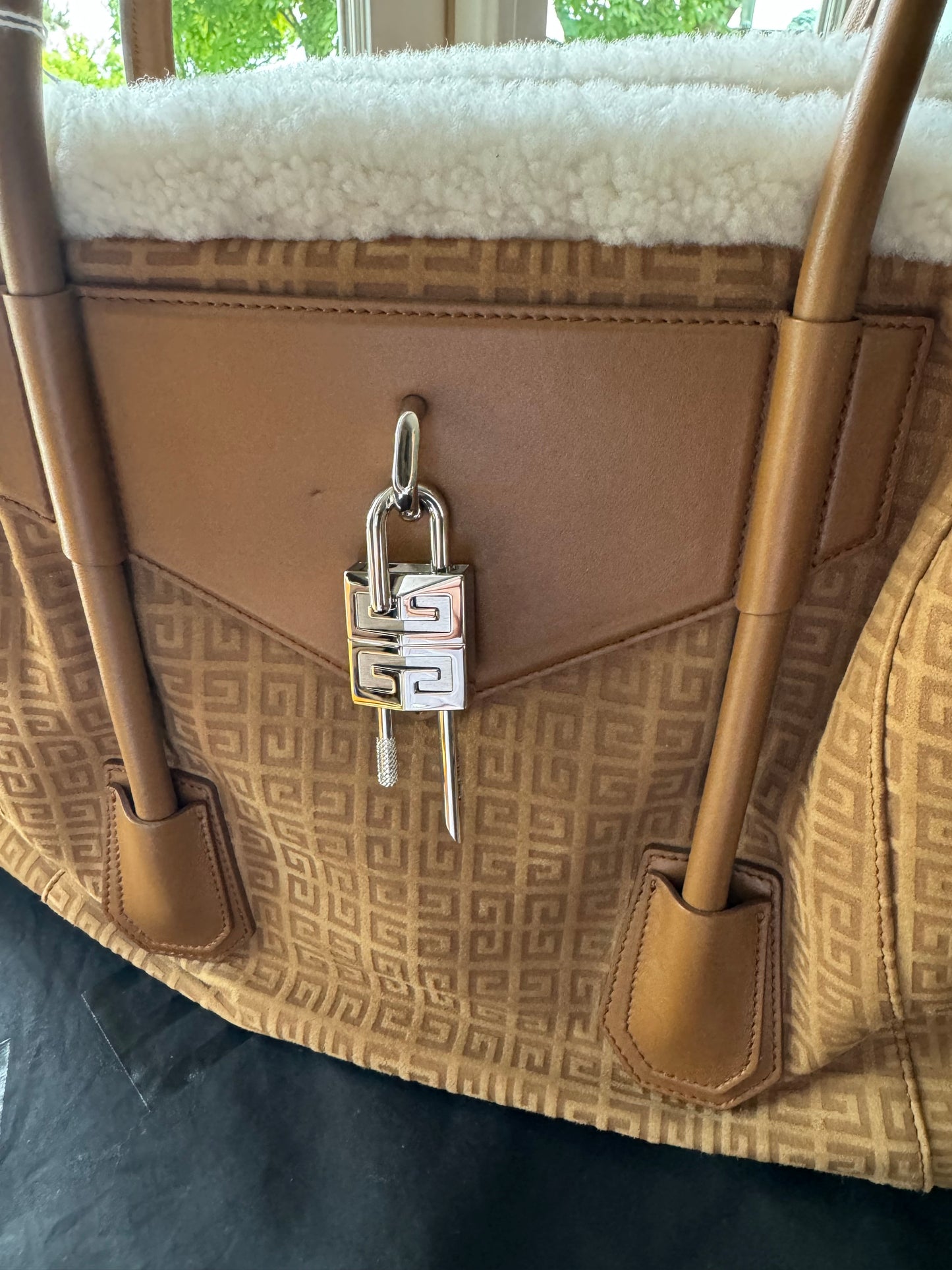 Givenchy Shearling Suede Medium Soft Lock Antigona Shoulder Bag Tan