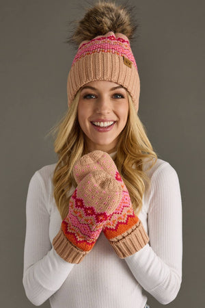 Blush, Pink & Orange Patterned Pom Hat
