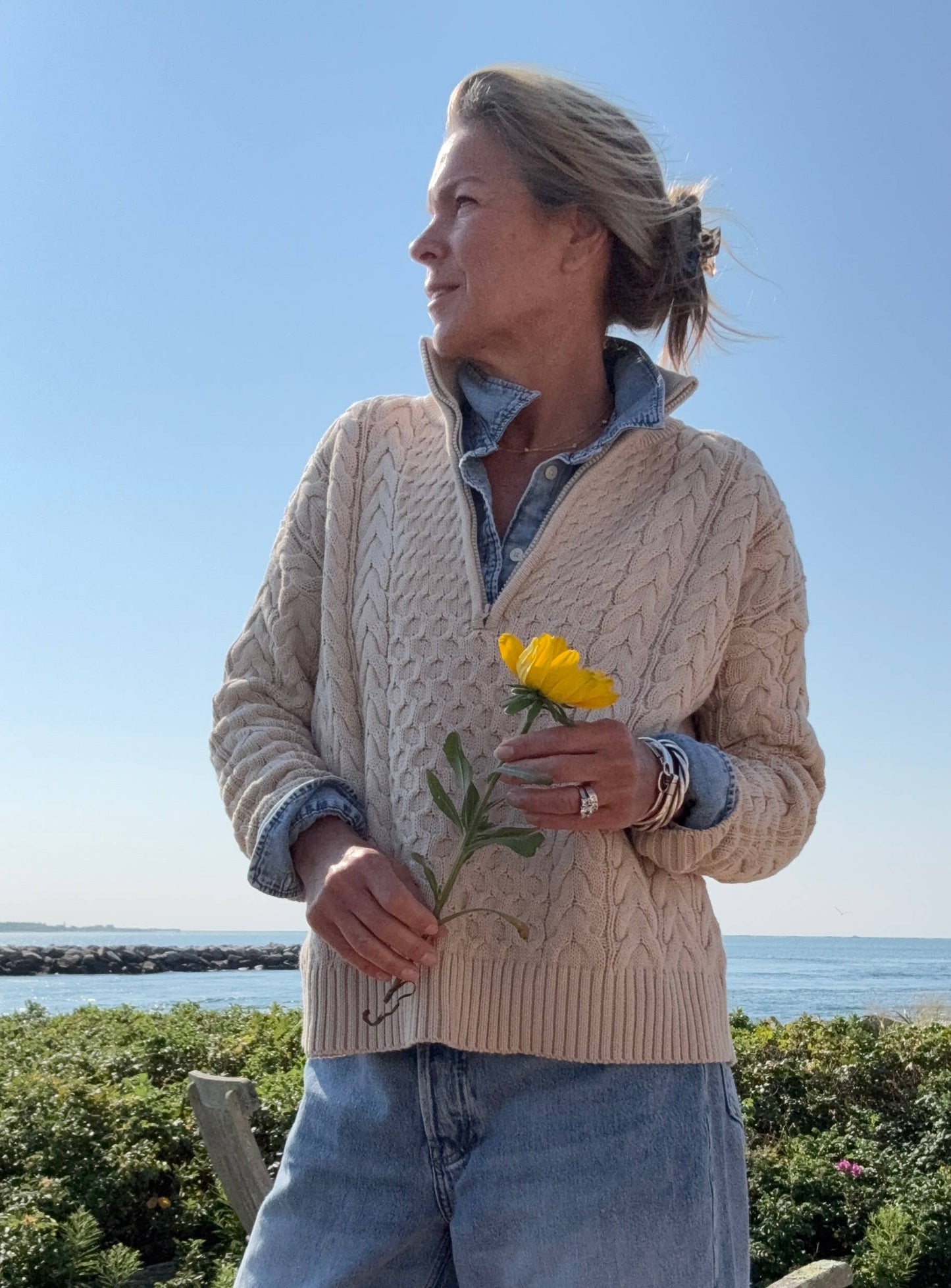 1/2 Zip Cable Sweater Tan