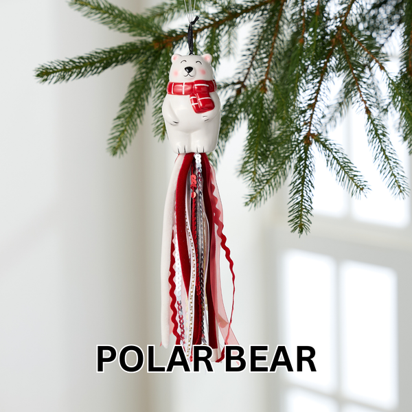 Seasonal Ceramic Ornament with Decorative Ribbon Streamer: Pumpkin