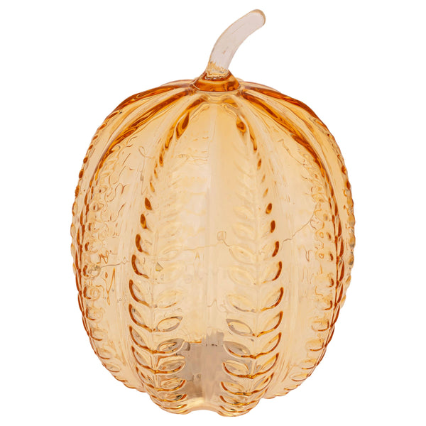 9.75" Apple Cider Wheat Embossed Glass Pumpkin Fall Autumn