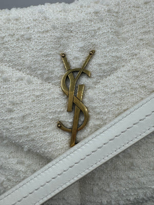 YSL Boucle Tweed Quilted Loulou Puffer Monogram Chain Satchel Crema Soft 2020