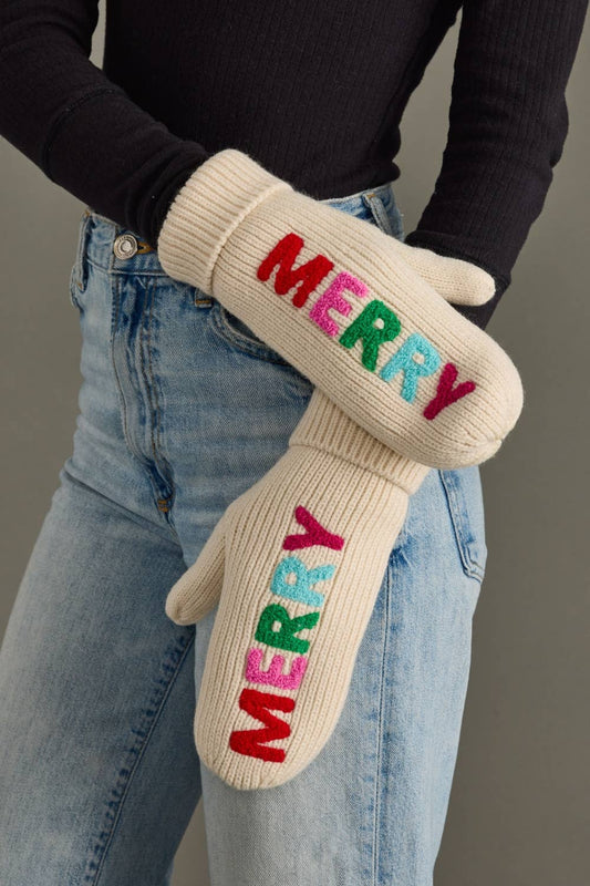 Beige Merry Knit Mittens