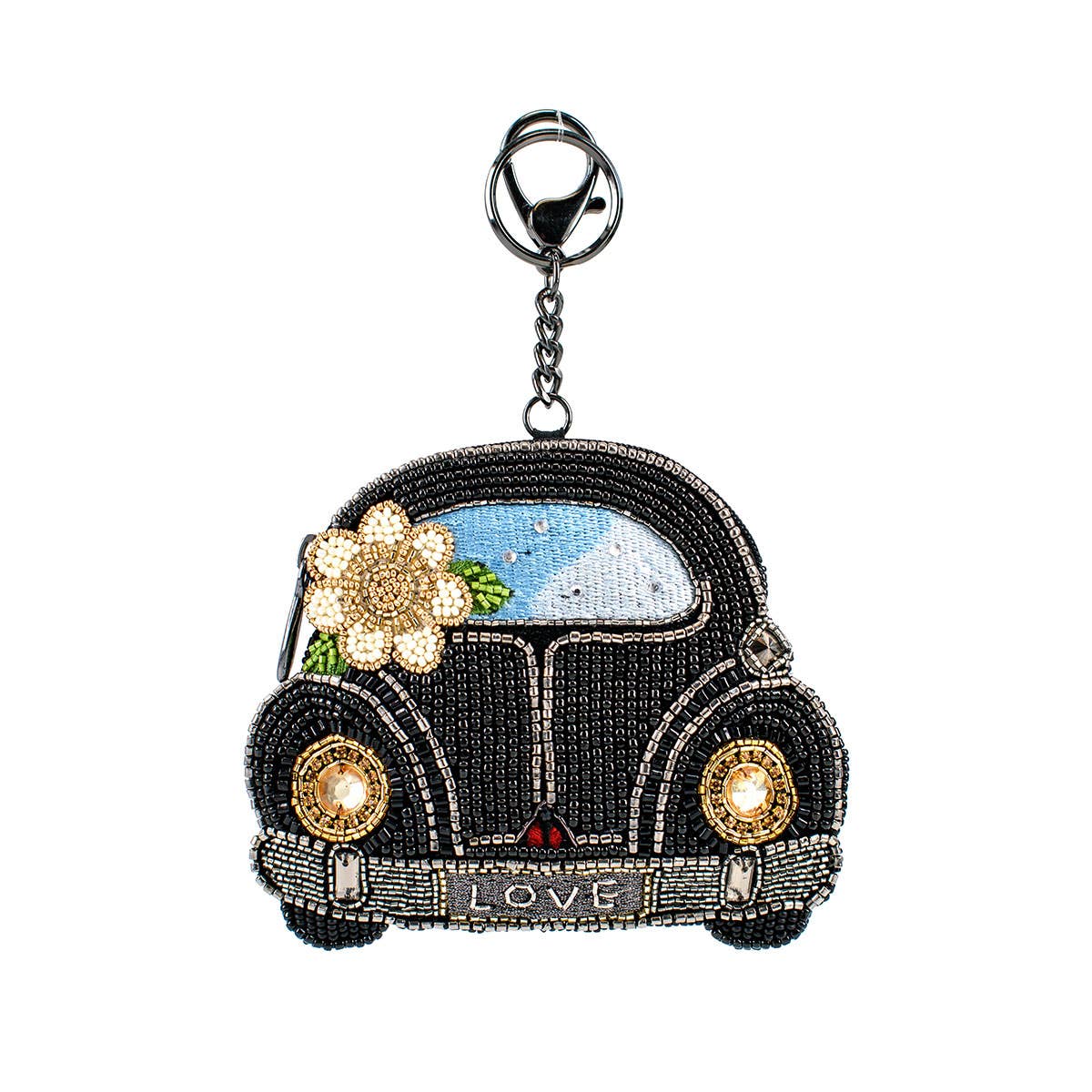 On the Road Black Car White Flower Coin Purse