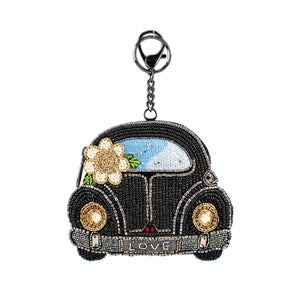 On the Road Black Car White Flower Coin Purse