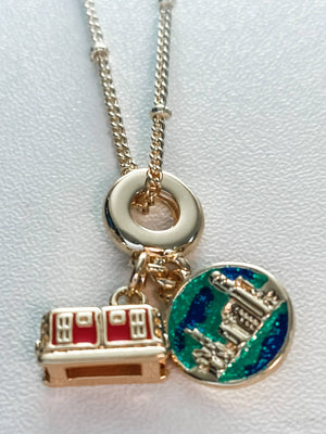 Travellers Charm Necklace- London- Steel 14K gold