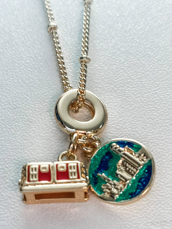 Travellers Charm Necklace- London- Steel 14K gold